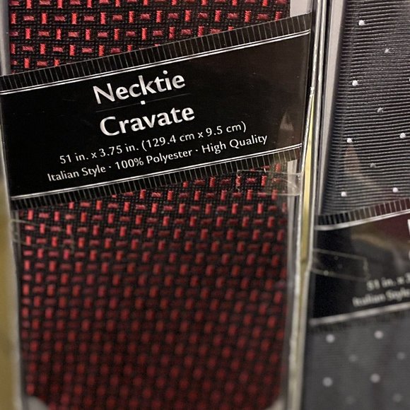Tie Italian Designer Style Necktie Black Red  White Design Polyester Set Of  Two - Picture 3 of 5